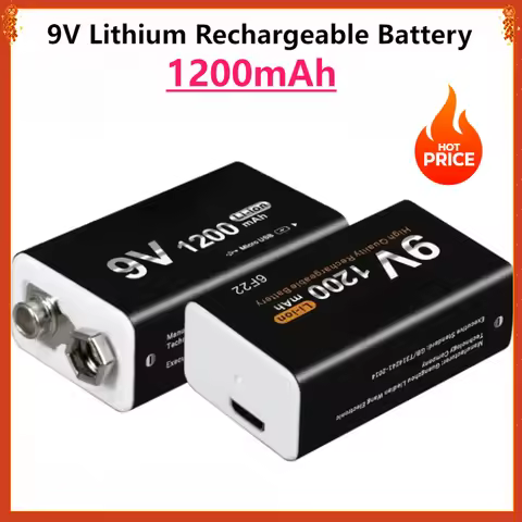 1200mAh Li-Ion 9V Battery Rechargeable Crown 9 Volts for Microphone Metal Detector with USB Charging