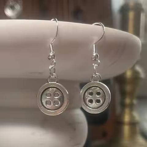 Handmade y2k silvery circle button fish hook plated dangle earrings