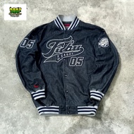 RARE Fubu League 05 Denim Varsity Baseball Jacket Fullbordir - Vintage - Hiphop - Y2K - Ecko - Sohk 