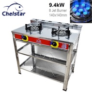 Homelux HST-27SS / Chelstar DCF-8D Stainless Steel 8 Jet Double Burner Standing Gas Cooker Stove (9.4kW) Dapur Gas
