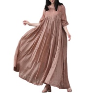 【Plus Size】(40-100kg)Cotton Linen Pakaian Jubah Labuh Moden Saiz Besar Lengan Wanita Set Baju Peremp