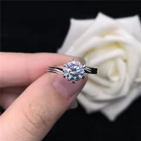 Solid 14K White Gold AU585 1CT Natural Moissanite Wedding Ring For Women Brlliant Quality Last Forev