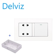 DELVIZ 1GANG/2WAY light switch + 4-hole wall socket. 10A power switch socket.  with junction box.