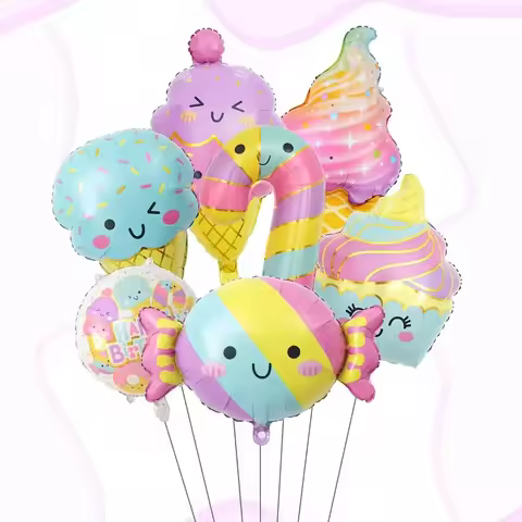 Colorful Summer Candy & Ice Cream Theme Balloons pink birthday for princess chocolate donut food foi