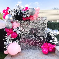 97 Pcs Hot Pink Black Silver Metallic Latex Balloons Cowgirl Balloon Garland Decorations 80s 90s Dis