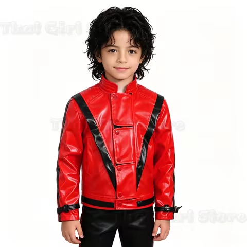 Michael Jackson Costumes Red Leather Jacket for Thriller Cosplay Halloween Adults Men's Cosplay Jack