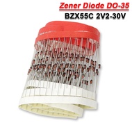 100PCS Zener Diode DO-35 1/2W BZX55C3V3 4V7 5V1 6V2 6V8 7V5 8V2 9V1 10V 11V 12V 13V 15V 18V 24V 30V 