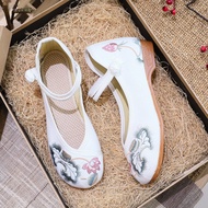 Women Embroidered Shoes Single Shoes Flower Cloth Shoes Women Cheongsam Shoes Buckle White Red Black
