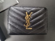 Saint Laurent YSL monogram 荔枝牛皮短銀包～全新