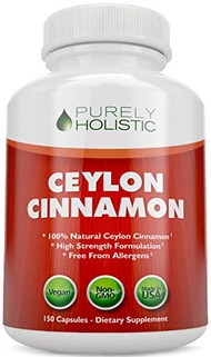 Purely Holistic Ceylon Cinnamon Capsules 1500mg, 150 Vegan Cinnamon Capsules, 75 Day Supply (25% Mor