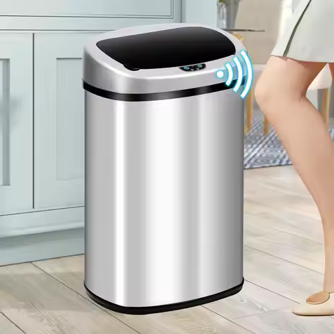 13-Gallon Kitchen Trash Can, 50L Stainless Steel Garbage Can, Tall Automatic Trash Bin Touchfree Mot