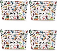 4pcs Soccer Makeup Bags for Women, Canvas Soccer Gifts Cosmetic Bag Pouch Accessories for Players Te