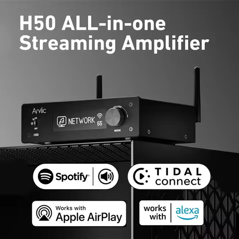 Arylic H50 Wireless Streaming Amplifier, Hi-Fi Power Amp for Headphones & Speakers, Wireless Audio P