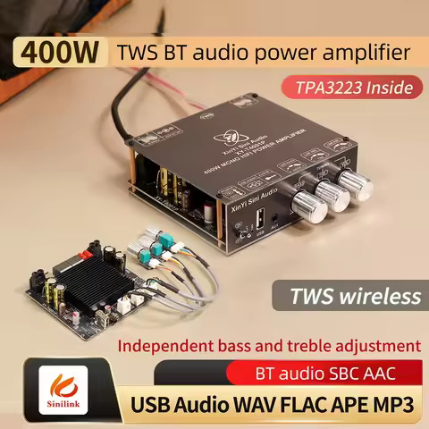 XinYi Sini Audio TWS Bluetooth Digital Amplifier Board XY-T4001P 400W Mono Audio Module with High Lo