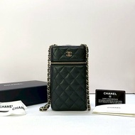 CHANEL 黑金荔枝牛鏈帶手機包