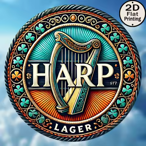 1pc 2D Flat Printing, "Harp Lager", Vintage 8x8 Round Metal Wall Tin Sign, Metal Art Decorative Pain