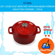 Stabil CIP-1522R Cast Iron Pot with Enameled Interior Dutch Oven for use on Induction Cooker Gas Ele