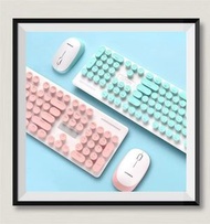 [Free shipping] Keyboard Mouse Combo Wireless Vintage Gaming With Round Key Caps Mechanical Keyboard Feel 電腦無線鍵盤鼠標組合套裝無掉線連接和光電鼠標（三色可選）