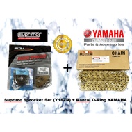 Rantai (YAMAHA) O-ring Gold, Sprocket (SUPRIMO) Yamaha Y15 FZ150 Y16 Sprocket Set (415H-132)