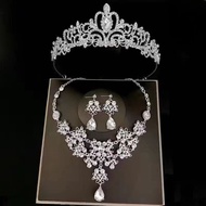 Malaysia Ready Stock Bridal Jewelry Set (Tiara + Necklace + Earrings) Crystal Wedding Bride Accessor