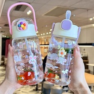 Direct Supply ️ Water Cup 2025 Girls Cute Straw Portable High-Value Student Plastic Summer Kitten 0C