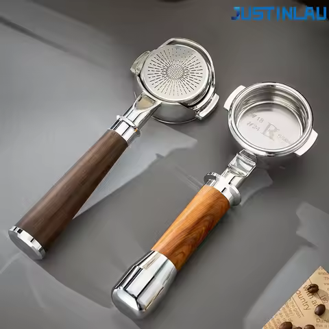 JUSTINLAU 58mm E61 Bottomless Coffee Portafilter Stainless Steel/Wooden Handle Espresso Filter Baske
