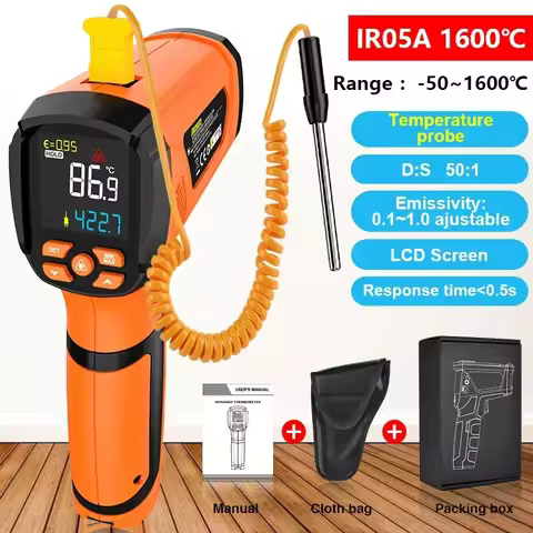 -50°C~1600°C With K-type Probe Non-contact Infrared Thermometer High Temperature Meter Laser Pyromet
