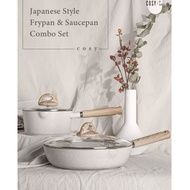 Carote Cosy Collection Japanese Style Non-Stick 28cm Fry Pan And 18cm Saucepan Combo Set With Lid, L