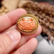 日本中古碎紅珊瑚壓製天然寶石胸針心口針 高級二手古著珠寶首飾