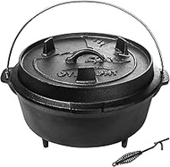 Overmont Camp Dutch Oven Pre Seasoned Cast Iron Lid Also a Skillet Casserole Pot with Lid Lifter for