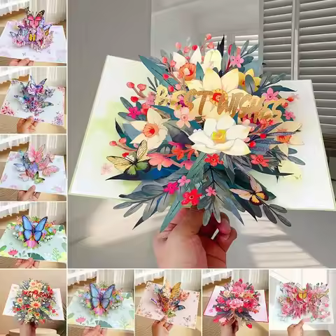 New 3D Butterfly Pop up Card Best Wishes Daisy Post Card Ornament Invitations Congratulation Card Mo