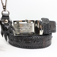 Crocodile leather เข็มขัดหนังจระเข้แท้ แบบถัก ผู้ชาย (ส่วนโครงกระดูกหลัง)  แถมพวงกุญแจมือจระเข้มูลค่