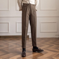 Trendy Mr. Lusan Herringbone High Waist Trousers Wool