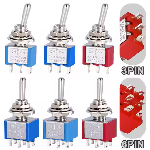 10Pcs 6mm Toggle Switch Mini Power Button Switch Rocker Switch with Waterproof Cap MTS-102 MTS-103 M