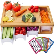 Grater Bamboo Chopping Board with Lids and Graters - Wooden Cutting Board for Kitchen Knife - Knives
