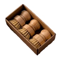 Round 3-Pack Bamboo Dish Brush Practical Cleaning Scrubber Natural Wooden Cleaning Brush