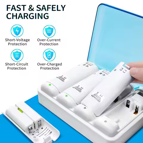 Battery Charger Fit for Wii Remote Controller 4 in 1 Charging Station with 4 Pack 2800mAh Rechargeab
