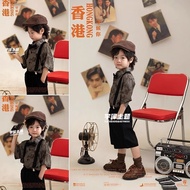 六一儿童摄影服装繁花港风复古鸭舌帽80年代表演演出服小学幼儿园9.19 Children's Photography Costume for Children's Day, Floral Hong K
