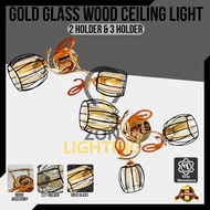 Gold glass wood ceiling light E27 holder 2x or 3x