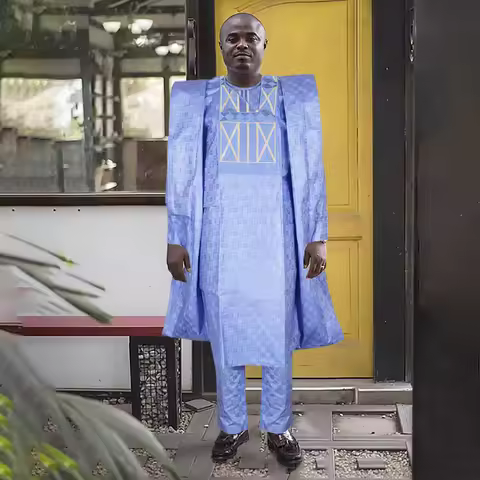 H&D South African Traditional Wear Formal Attire Bazin Riche Dashiki Outfits Wedding Blue Shirt Pant