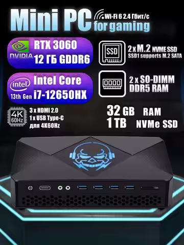 Eglobal New Gamer Mini PC i7 12650H i9 13900H NVIDIA RTX 3060 12G GDDR6 2*2.5G LAN 2*DDR5 Windows 11
