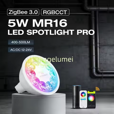 RGB+CCT Gledopto Zigbee 3.0 LED Spotlight 5W MR16 Pro 400~500LM AC/DC12~24V Tuya Smart Life APP Alex