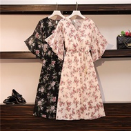 [Plus Size]V-neck Floral Dress for summer [causal wear][comfort fabric]