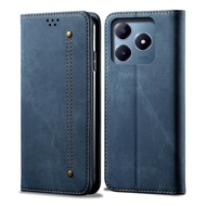 Realme C63 Case Retro Denim Leather Flip Wallet Stand Case Cover for Realme C63/Realme C61