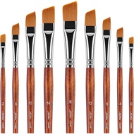 【NEW】Golden Maple 9Pcs Oblique Tip Angled Paint Brushes Set-For Nail Art, Crafts, Canvas, Rock, Shoe