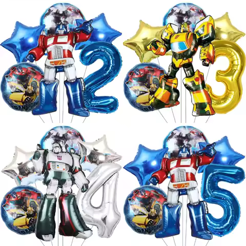 6pcs Transformation Optimus Prime Bumblebee Theme Aluminum Film Digital Balloon Boy Gift Birthday Pa
