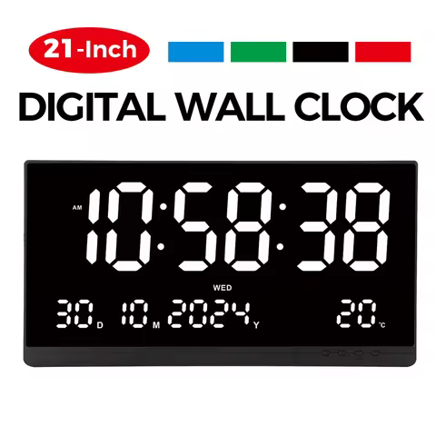 21'' Large Digital Wall Clock Date Calendar 12/24H Time/Date/Week/Temperature Display USB Powered El