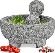 PriorityChef Granite Mortar and Pestle Set - 6.1 Inch Natural Stone Molcajete Mexicano for Spices, Seasonings, Pastes - Pestle and Mortar Bowl for Fresh Guacamole, Salsa, Pesto, Small, Grey