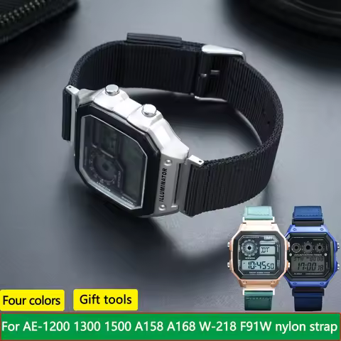For Casio AE-1200 AE1300 AE1500 WS-1600H F91W A158/A159/A168 series breathable nylon strap 18mm brac