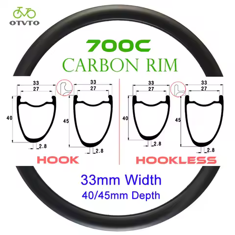 Gravel Bicycle Carbon Rim 40mm 45mm Deep 33mm Wide Asymmetric Tubeless Hook Hookless 16H 20H 21H 24H